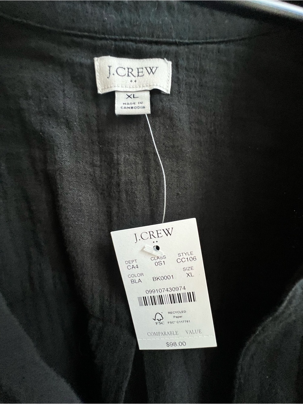 New J. Crew Factory Short-Sleeve Gauze Popover Dress Black Vacation Beach XL - Picture 9 of 16